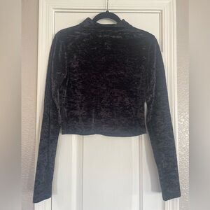 LuLuLemon Crushed Velvet Black Long Sleeve All Aligned Cropped Mock Neck Top!